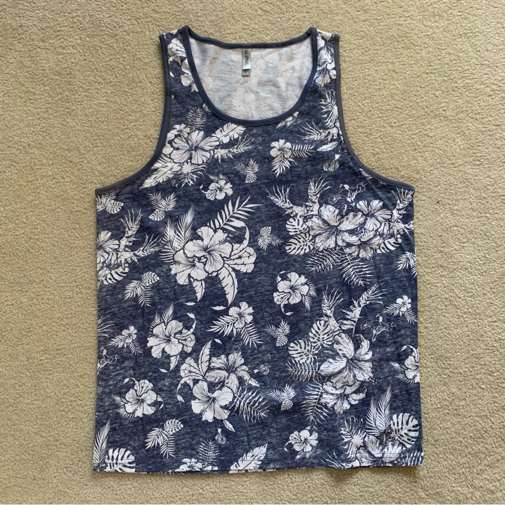 U.S. Apparel Hawaiian Blue/ White Tank Top (Size Medium)
